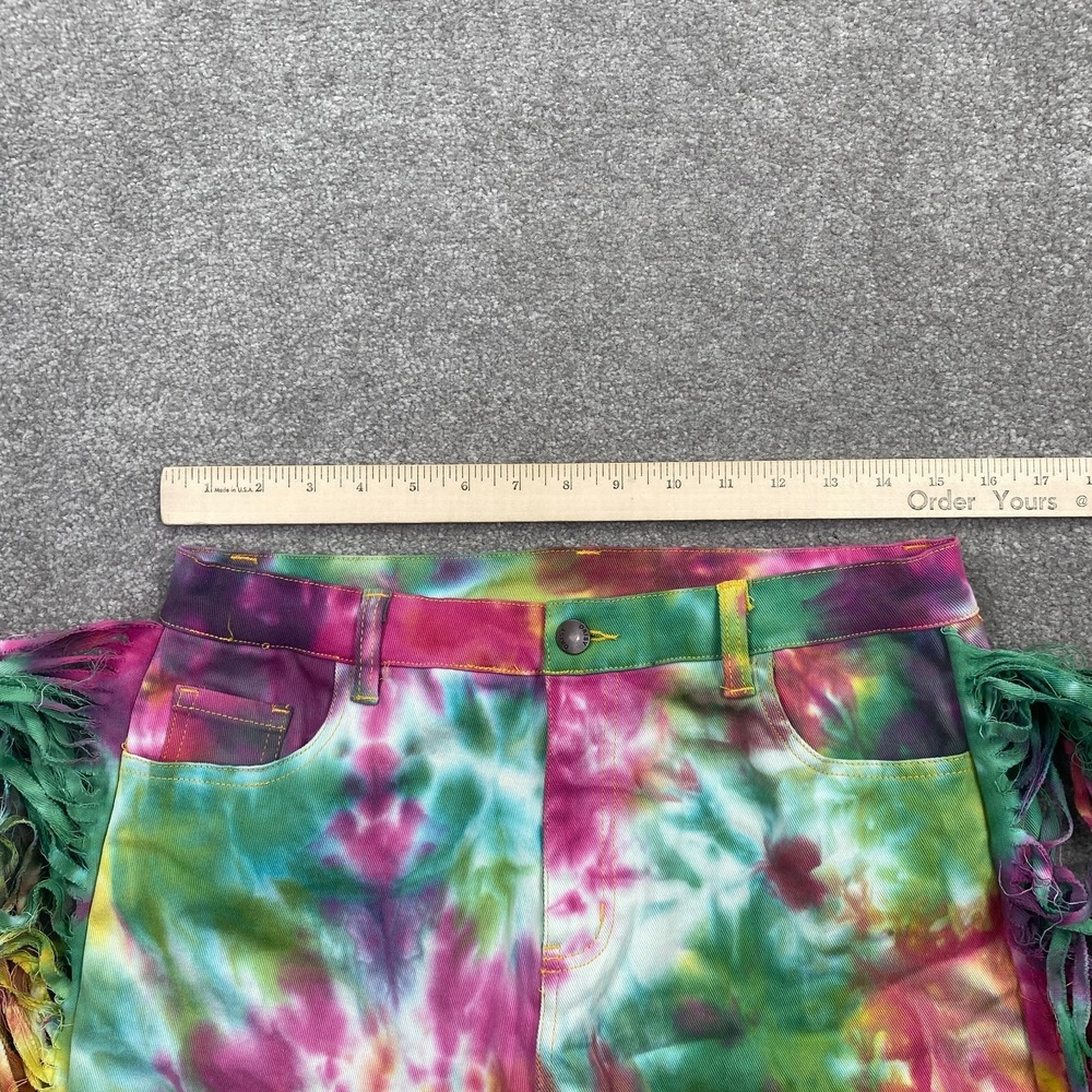 Daisy Tie Dye Fringe Straight Leg Ankle Jeans Mid Rise Plus Size 1X Multicolor - Picture 6 of 9